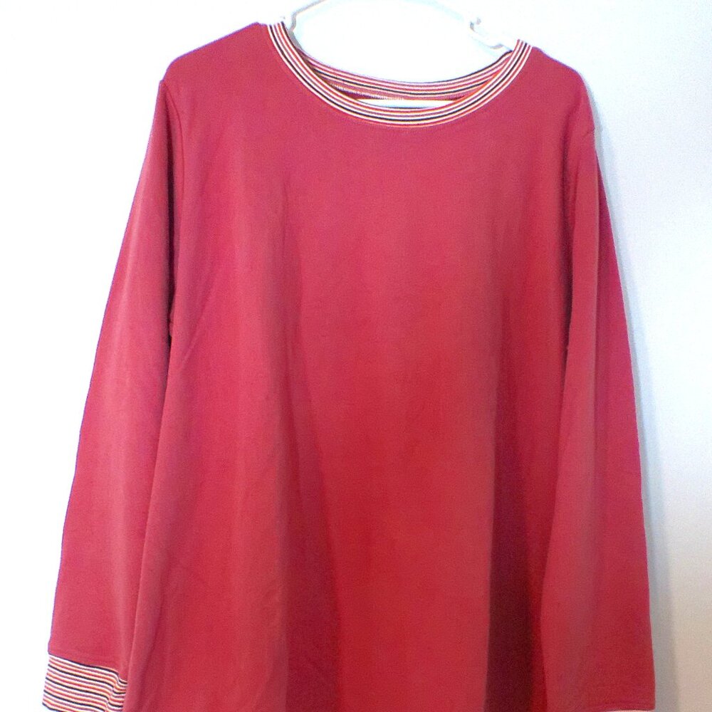 Lands’ End Serious Sweats Women’s 1X Pink Pullover Sweatshirt Striped #1472